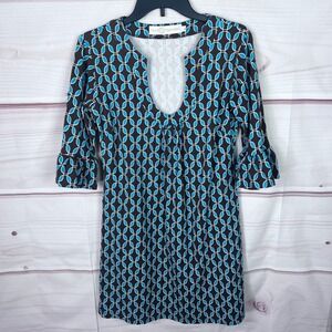 Tracy Negoshian Dress Womens L Brown Geometric Shift Scoop Neck Zip Pocket Knit